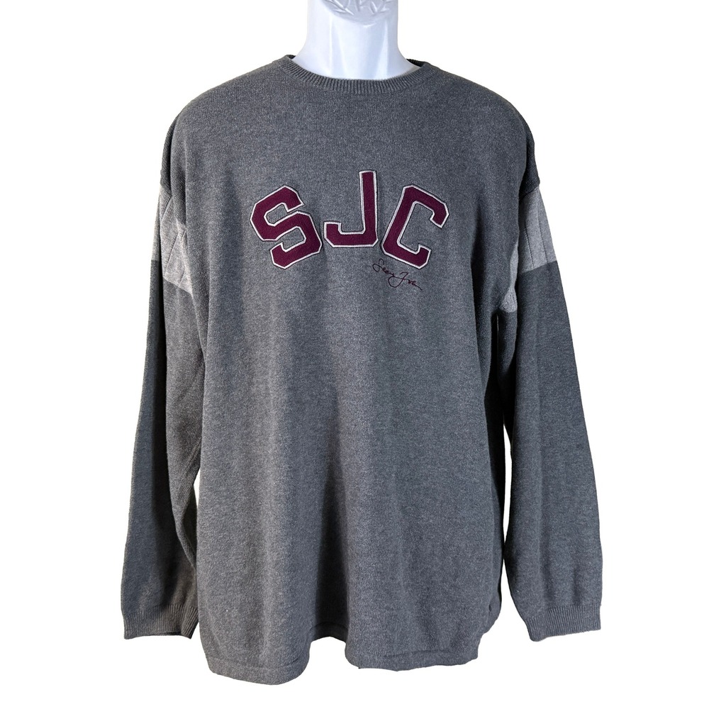 Sean‎ John Sweater Mens Large Gray SJC Varsity Logo Cotton Knit Pullover